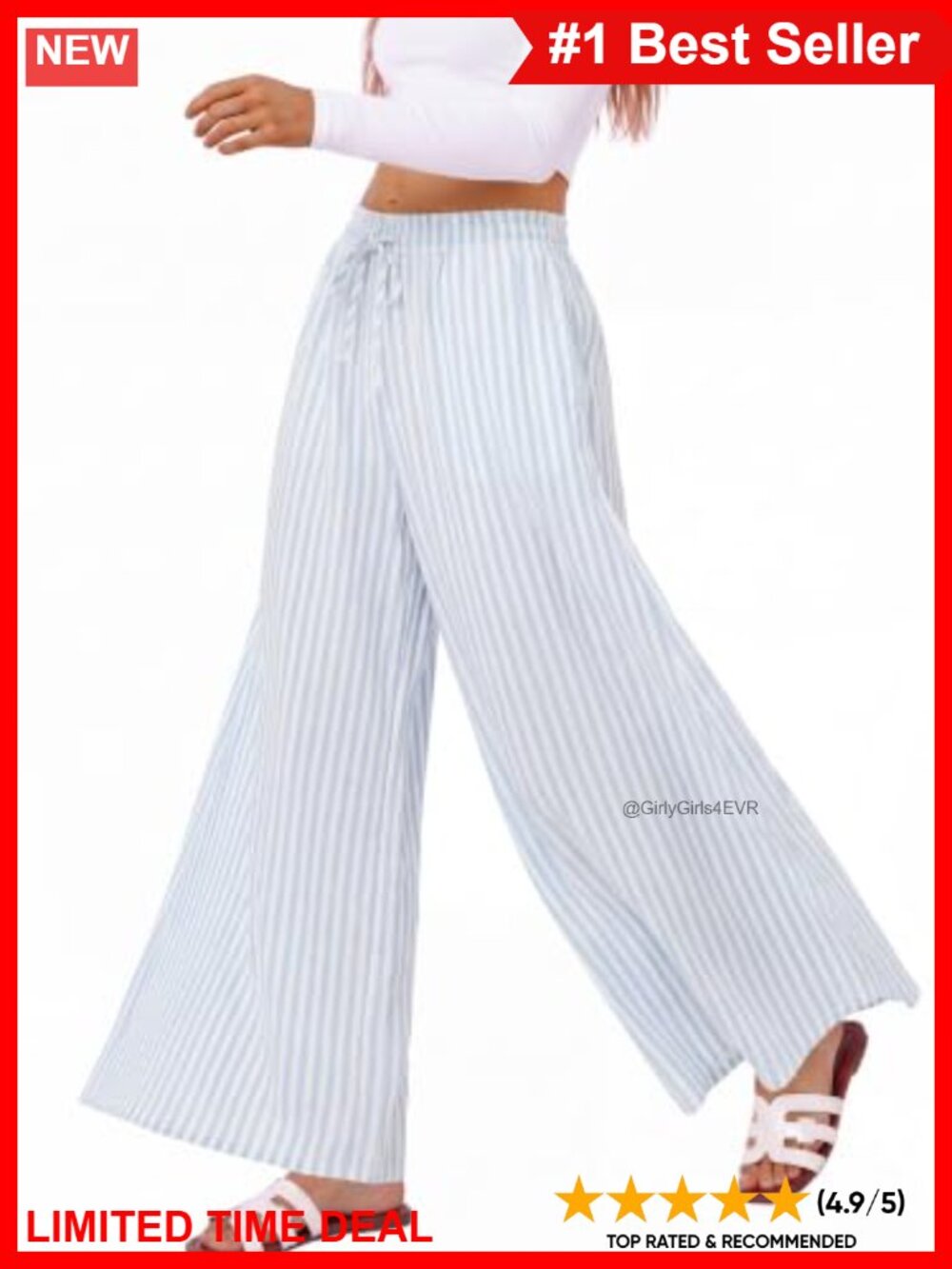 High Waist Wide Leg Palazzo Trousers with Drawstring and Pockets